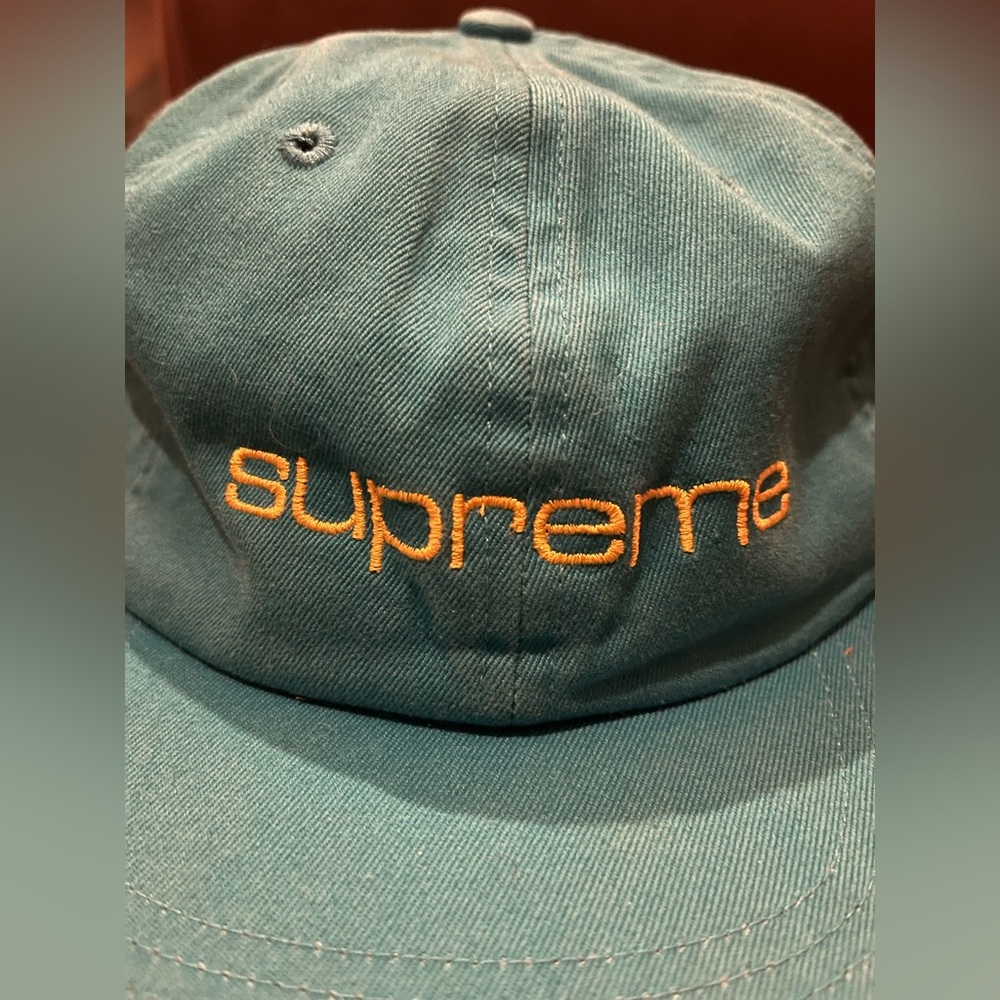 Supreme Aqua Classic Baseball Cap Yellow Logo
